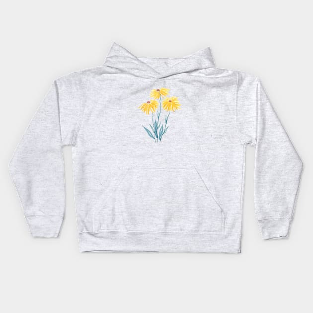 three abstract yellow flower painting Kids Hoodie by colorandcolor